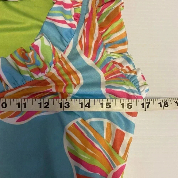 Gretchen Scott Shell Shock Ruffle Neck Dress Preppy Resortwear Tropical Size S - Picture 12 of 15